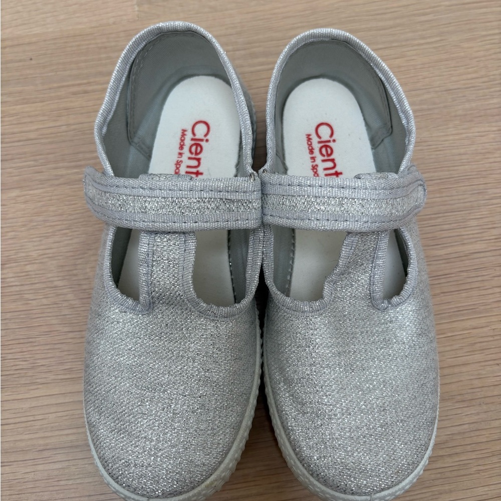 Cienta Silver T-Strap Sneakers, Sz 32